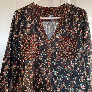 Maeve by Anthropologie Marlie tunic dress sz 2 Black w/ sm floral print